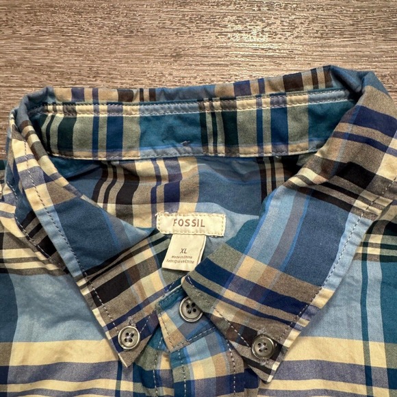 Fossil Shirt Mens Extra Large Blue Plaid Long Sleeve Button Up Preppy Casual - Picture 5 of 10